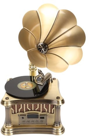 Tocadiscos Vintage con Altavoces Bluetooth, Mini Gramófono Retro Fonógrafo Bluetooth con Control Remoto, Radio FM, Entrada US/AUX, para Teléfono, Tableta, Computadora Portátil