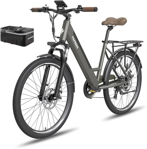 Fafrees F26 Pro, E-cykel 14,5 Ah batteri, elcykel 250W, Stadscykel 26 tum, lektriska cyklar support mobil app, räckvidd upp till 55–110 cm, grå