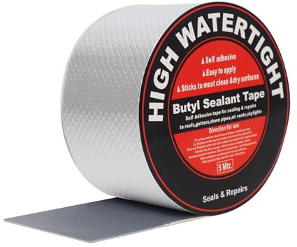 ViShawtek Butylband Aluminum Klebeband Wasserdichtes Dichtungsbänder Alufolie Bitumenband Dachpappe Selbstklebend Panzertape Abdichten Befestigen im Pool Loch Rohr Wohnmobil 7.5cm(B) x 5m(L)