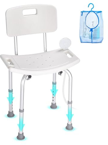 VEVOR Siège de Douche Antidérapant Hauteur Réglable 390-520 mm Chaise de Douche Chargeant 158,8 kg Fauteuil de Bain en Alu et PE Aide à la Douche pour Personnes Âgées Femmes Enceintes Salle de Bain