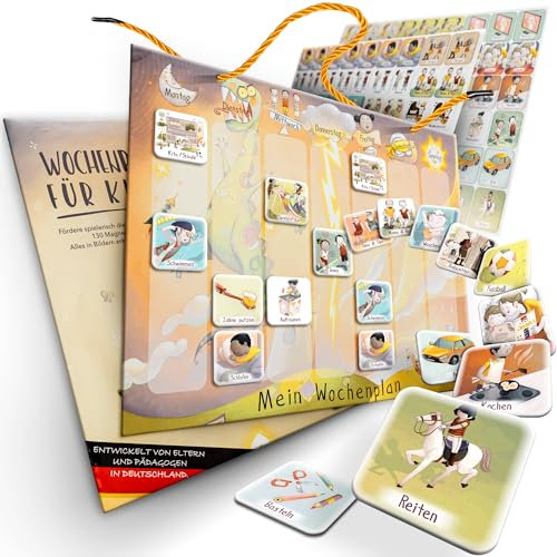 Jubi® Kinder Wochenplaner – Magnetischer Kalender mit über 100 Magneten, Entwickelt von Pädagogen für Selbstständigkeit und Stressfreien Alltag – Fördert Kognitive Fähigkeiten – Niedliche Motive