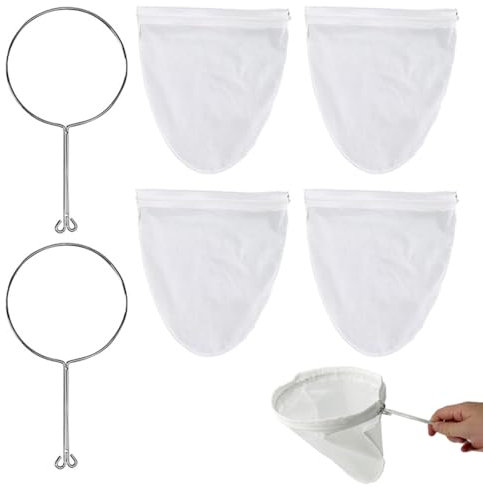 FKWKUW 4 Sacchetti per Latte di Noci, Panno Filtrante, Riutilizzabile, 2 Pezzi, Anello in Acciaio, per Filtrare Latte di Noci, Succhi di Frutta E Verdura, in Cotone Riutilizzabile