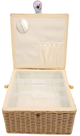 Panier à Couture, Boîte de Rangement de Couture Portable de Grande capacité avec Plateau pour la Maison et les Voyages en Bois/tissu