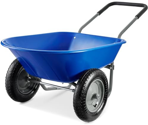 Best Choice Products Brouette de jardin utilitaire à deux roues avec support intégré pour pelouse, jardinage, construction – Bleu