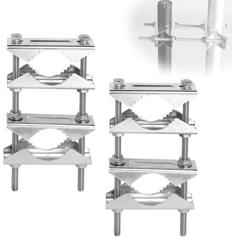 SUPAWAY Lot de 2 Pinces à mât double antenne Fixation mât antenne exterieur Acier galvanisé Support de mâchoire en V pour 25-50 mm diamètre TV, CB, antenne,satellite, cannes à pêche, drapeaux arasols