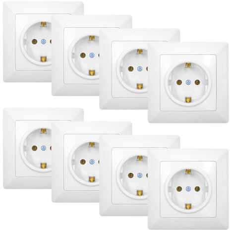 GOIYZTTR 8 Pièces Prise de Courant Encastrer Blanc Schuko Prise Murale 16A 250V Prises Électriques Standard Européenne pour Usage Intérieur (82 mm x 82 mm)