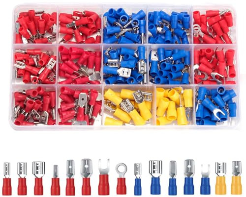 QeeHeng 280 Piezas Terminales Eléctricos, Conectores Electricos Rapidos de 15 tipos 0,5 – 6,0 mm², Surtidos Terminales Cables Electricos Macho y Hembra Aislados para Cables Electricos Crimp