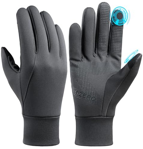 OZERO Thermal Winter Gloves for Men Women, Lightweight Touchscreen Anti Slip Commuting Gloves for Driving, Dog Walking, Cycling and Hiking, Grey