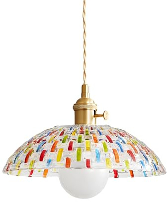 XIRYTU-H Vintage Bunte Mosaik Glas Pendelleuchte mit Goldfassung, Höhenverstellbar, E27 Deckenlampe Hängelampe für Küche Esstisch Schlafzimmer Café (25CM)