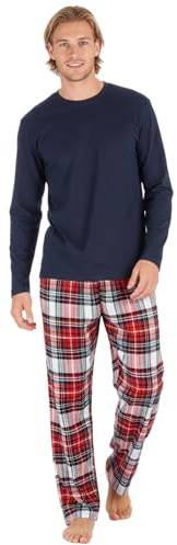 INSIGNIA Mens Jersey Long Sleeve Top With Cotton Flannel Bottoms Pyjamas Sets (UK, Alpha, XL, Regular, Regular, Navy -Red)