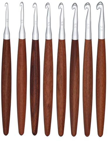 VELAJA Set di Uncinetti in Alluminio, 8 Uncinetti da 3.0-7.0 mm con Manico in Legno Ergonomico, per Lavorare a Maglia Bambole, Coperte, Cappelli, Sciarpe e Accessori