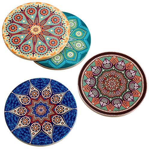 Coasters for Drinks Absorbent 4 Pack Ceramic Coasters Set,4 Stoneware Cup Mats with Cork Base Protection,Suitable for Kinds of Cups,Perfect Table Decor Housewarming Gifts.