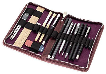 Exklusives Federmäppchen Stifte-Etui, Größe L, aus Büffel-Leder, Rost-Rot, Jahn-Tasche 014