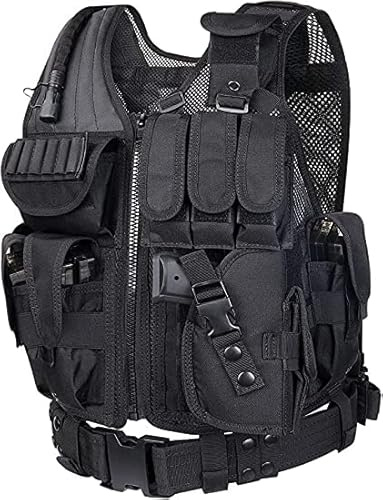 Hotour Military Equipment Air Gun Tactical Vest Mens Protective Vests for Outdoor Camping Hunting Fishing Hiking Airsoft War Game Combat Training CS Paintball Shooting Waistcoats