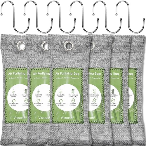 Confezione da 6 sacchetti purificatori d'aria al carbone di bambù, assorbono gli odori, assorbono l'umidità, deodoranti naturali per auto, deodoranti per scarpe, eliminatori di odori per casa, animali
