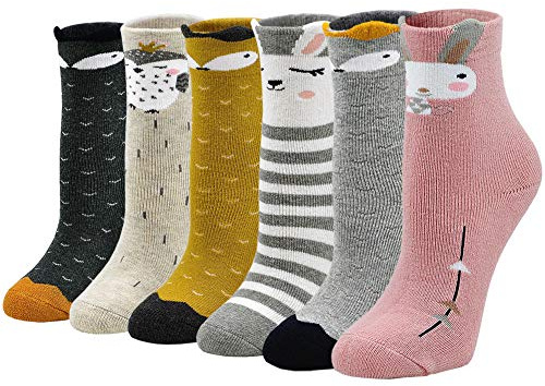 PUTUO Chaussettes Chaudes Filles Chaussettes Thermiques en Coton, Chaussettes Fantaisie pour Enfants Filles, Chaussettes Hiver Fille Chaussettes épais Socquettes Animaux, 5/6 paires