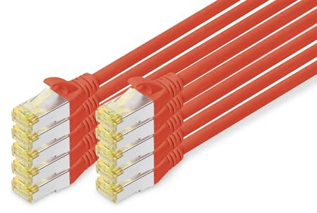DIGITUS LAN Kabel Cat 6A - 3m - 10 Stück - RJ45 Netzwerkkabel - S-FTP Geschirmt - 10 Gbps - Kompatibel zu Cat6 und Cat7 - Rot