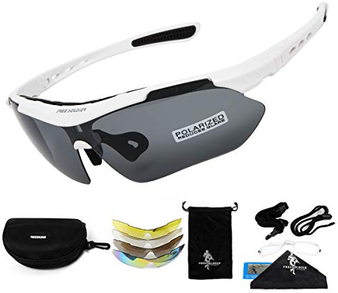 FREE SOLDIER Gafas Ciclismo Hombre Gafas tácticas Militares Motocross anti-UV400 de Sol polarizadas 5 en 1 para MTB Airsoft Correr, Pescar, Conducir, Deportes al Aire Libre(Blanco)