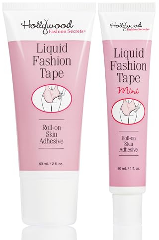 Hollywood Fashion Secrets Liquid Fashion Tape – Roll On Body Adhesive, Fashion Glue for Skin and Clothes, Invisible Hold, 2 fl oz & 1 fl oz Twin Pack