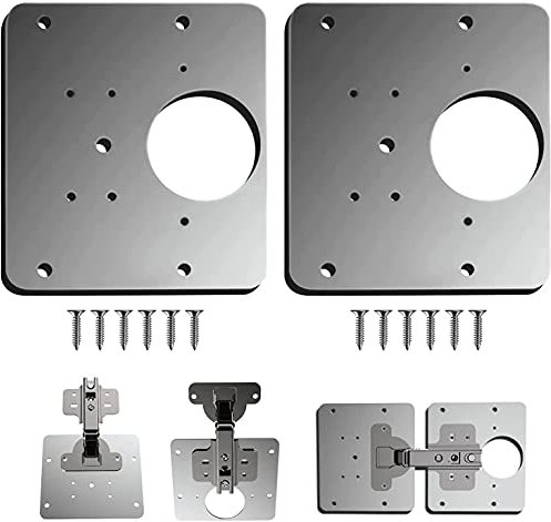 Plaque de réparation de charnière d'armoire, 9x9cm clips de réparation de charnière à visser avec trou, inoxydable avec vis de montage pour meubles en bois, cuisine, placard (2)