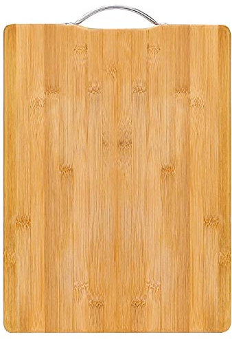 32nd Bamboo Wood Cutting Chopping Serving Board with Stainless Steel Handle Suitable for Meat, Vegetables and Cheese - Small (32cm X 22cm X 1.8cm)