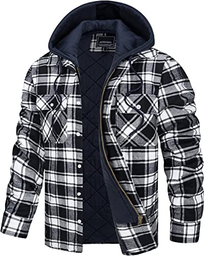 TACVASEN Chemise à Capuche Homme Chemise de Bûcheron Veste Matelassée Col Noir