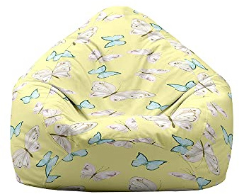 Treer Fodera per Pouf a Sacco per Adulti e Bambini, Farfalla Stampa Copertura per Poltrona Sacco con Cerniera e Senza Imbottitura, Pouf a Forma di Pera Bean Bag Cover (80x90 cm,Farfalla Gialla)