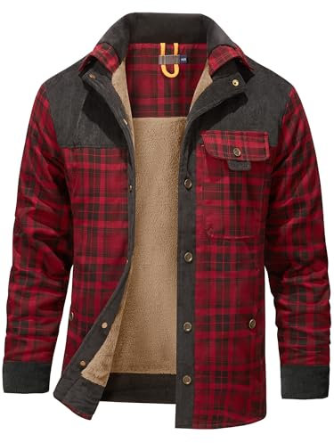 Mr.Stream Herren Thermohemd Flanellhemd Winterjacke Fleecefutter schützendem Innenfutter Holzfällerhemd Arbeitshemd 3251 Red XL