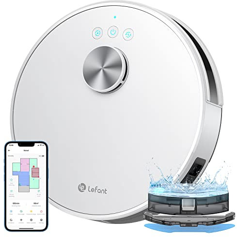 Lefant 4000Pa 2 in 1 Robot Vacuum Cleaner, LiDAR Navigation, Multi-Stage Mapping, Virtual Areas, Robot Vacuum Cleaner Connected by Alexa/APP/WiFi, Ideal for Pet Hair Carpets Hard Floors, M1