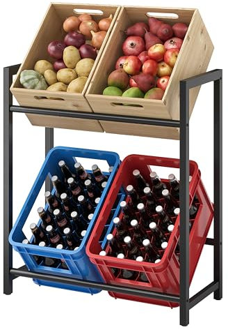 STEELSØN Macondo Getränkekistenregal für 4 Kisten – stabiles & platzsparendes Getränkeregal – verstellbares Kistenregal Schwarz Metall – Kastenständer für Getränkekisten & Obst – Bierkisten Regal