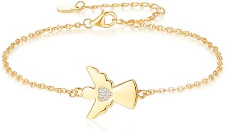 Jrêveinfini Ange Gardien Bracelet Femme Enfant Fille Maman Or Argent 925, Bracelet Ange Bijoux Porte Bonheur Femme, Bracelet Amitié Cadeau Communion Baptême Anniversaire Femme Fille