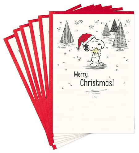 Hallmark Peanuts Christmas Cards (6 Cards with Envelopes) Snoopy and Woodstock