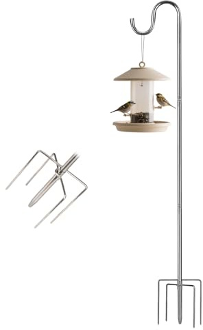 Schäferkrok trädgård, fågelmatare stång 5 pinnar, silver, 234 cm
