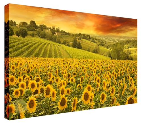 Wallazz Quadri Moderni Soggiorno Paesaggio di campagna, Fiori - 100% Made in Italy - Stampa su Tela - Quadro Camera da Letto - Qualità Artigianale - 60x120cm