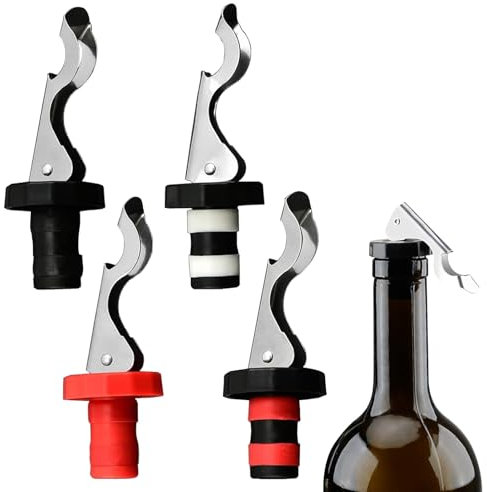Lever Arm Wine Bottle Stoppers 4 Pcs Reusable Vacuum Expanding Rubber Beverage Bottle Champagne Stopper Vacuum Stoppers for Red and White Wines Corks Prosecco Beer Spirits Collection