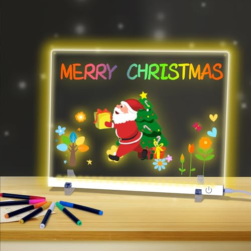 Acrylic Dry Erase Board, 16M-Color LED Light-Up Memo Board w/Music Sync, APP & Remote, Stand & 7 Markers, 14.1x10.1 Neon Glow Display for Room, Office & More (White)
