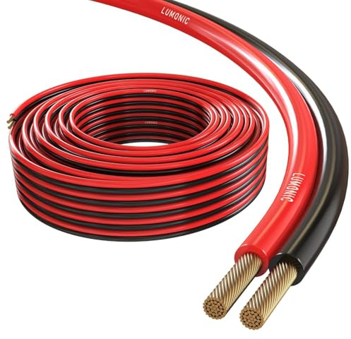 Lumonic Lautsprecherkabel | 50m Rot Schwarz | 2x 1,5mm² CCA | HiFi Boxenkabel | Audio Zwillingsleitung