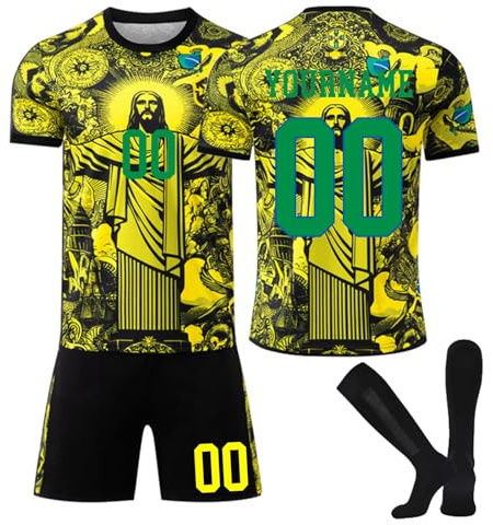Generico Personalizzate Maglia Calcio Brasile per Bambino, Abbigliamento Sportivo Specifico T-Shirt Pantaloncini Calzini di Calcio da Uomo/Bambino e Ragazzi
