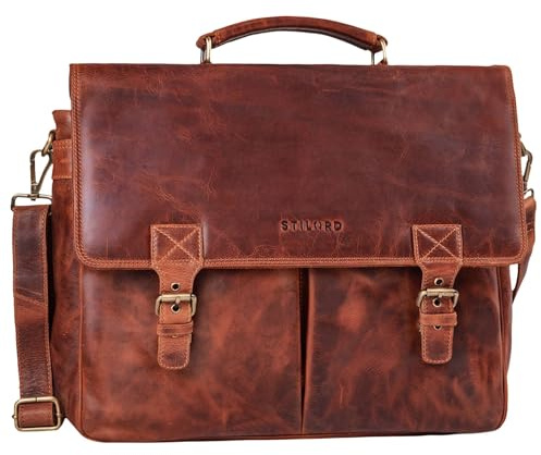STILORD Toledo Maletin Piel Hombre Vintage Grande Bolsa Ordenador Portátil 15.6 Pulgadas Business Maletines Mensajero Cuero Bolso Bandolera Profesor Trabajo Negocios Color:kara - cognac