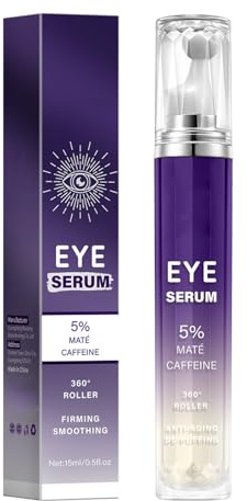 Caffeine Eye Cream, Eye Cream for Dark Circles and Puffy Eyes | Caffeine and Mate Extract, Hydrating Anti-Aging Eye Serum with Cooling Roller Applicator