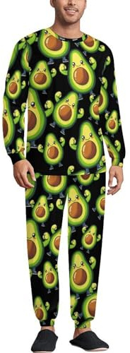 Avocados Fitness - Conjunto de pijama para hombre, cuello redondo, manga larga, cómoda parte superior e inferior para todas las estaciones, Estilo:, XL