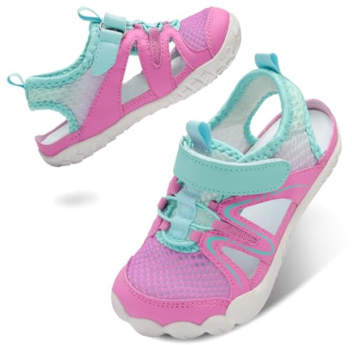 LeIsfIt Kids Sandals Boys Girls Wide Sandals Non-slip Toddler Water Sandal Shoes Lightweight Barefoot Summer Shoes for Beach Swim Hiking | Hot Pink, 13 Little Kid