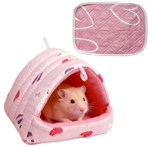 SKKWOPE 1Pc Guinea Pig Bed with 1pc Absorbent Pad, Cozy Warm Guinea Pig House for Small Pets, Soft Cave Hamster House Small Animal Bed Hideout, Washable and Comfortable for Hamsters Sugar Gliders