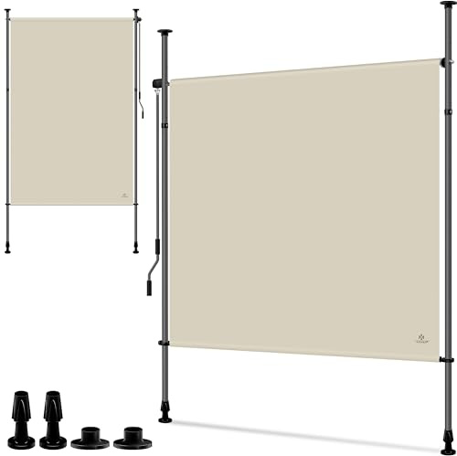 KESSER® Klemmmarkise 150x310 cm, Garten Balkon Sichtschutz wetterfest, Wind- & Sonnenschutz, Senkrechtmarkise mit Handkurbel ohne Bohren, Ausziehbar, wasserdicht & UV-beständig, Beige