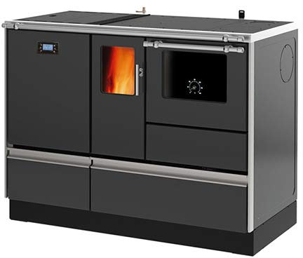 Pelletofen mit Brennofen (4,8 kW) + Boiler (15,2 kW) Sannover 20 kW Anthrazitgrau