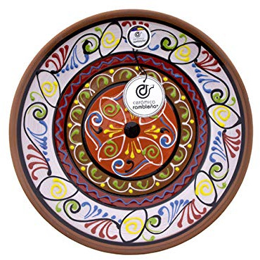 CERÁMICA RAMBLEÑA | Plato Decorativo para Colgar en Pared | Plato de cerámica | Plato decoración Mediterránea Modelo D20 | 100% Hecho a Mano | 35x35x6 cm