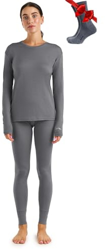 Merino.tech Merino-ull baslager kvinnor set – tungvikt, lite, medelvikt merinoull termiska underkläder för kvinnor, topp, botten, 165 perfekt grå, M