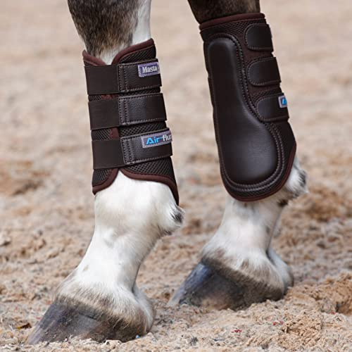 Masta Air-Flux Horse Brushing Boots - Training Neoprene Protective Wrap Boot for Horses with 3D AirMesh - Soft & Comfort Extremely Lightweight Legs Protectors - Set of 2 - Brown, Size Extra Full