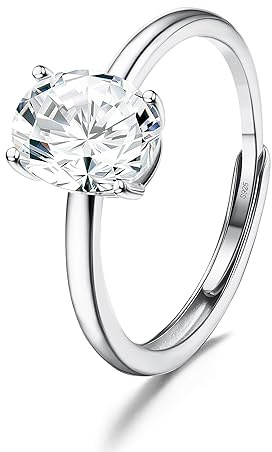 JeweBella Adjustable 925 Sterling Silver Rings for Women Engagement Ring Eternity Promise Ring Wedding Rings Cubic Zirconia Thumb Ring for Women Girls Anniversary Jewellery Gifts