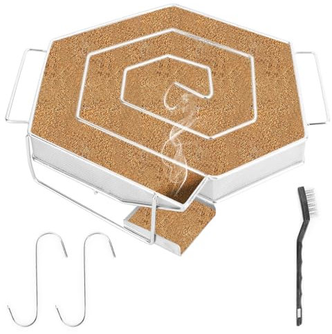 Generador de humo frío Hexagon para horno de ahumar, acero inoxidable premium, caracol para ahumar en frío, con 2 ganchos y 2 cepillos, adecuado para todos los dispositivos de ahumar barbacoa